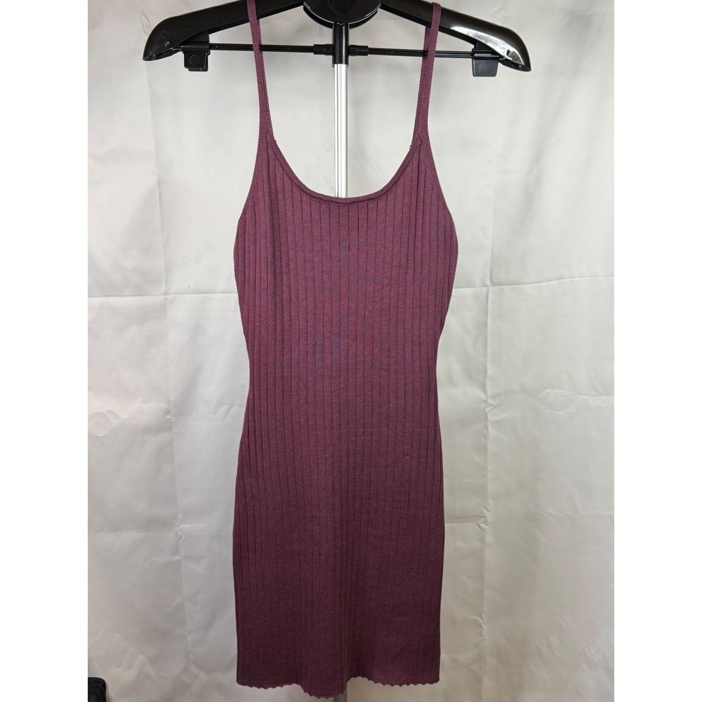 Aster Ribbed Knit Mini Dress Plum Purple Bodycon Spaghetti Strap Small